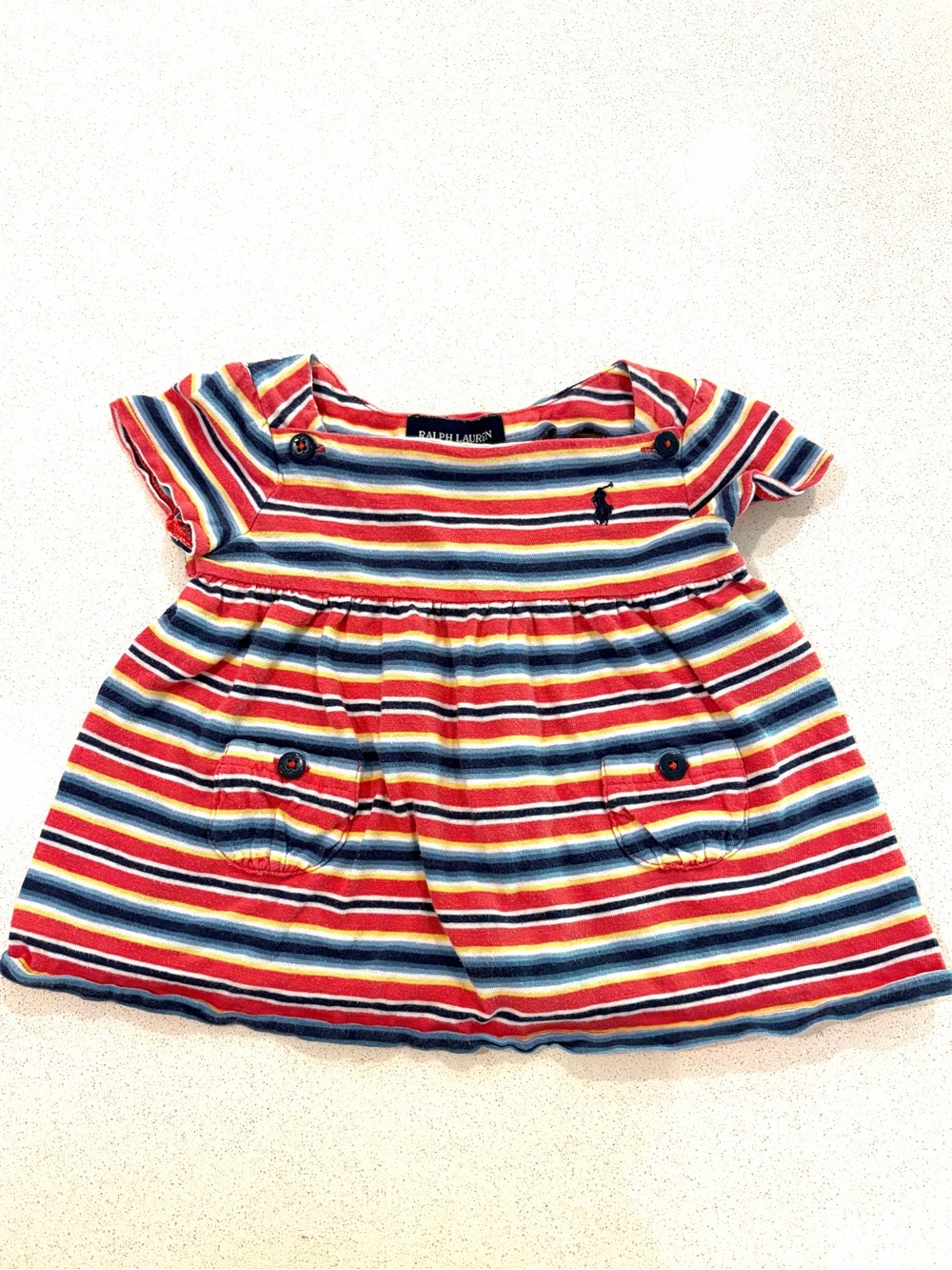 Ralph Lauren Red, Navy & Cream Striped Short-Sleeve Baby Top